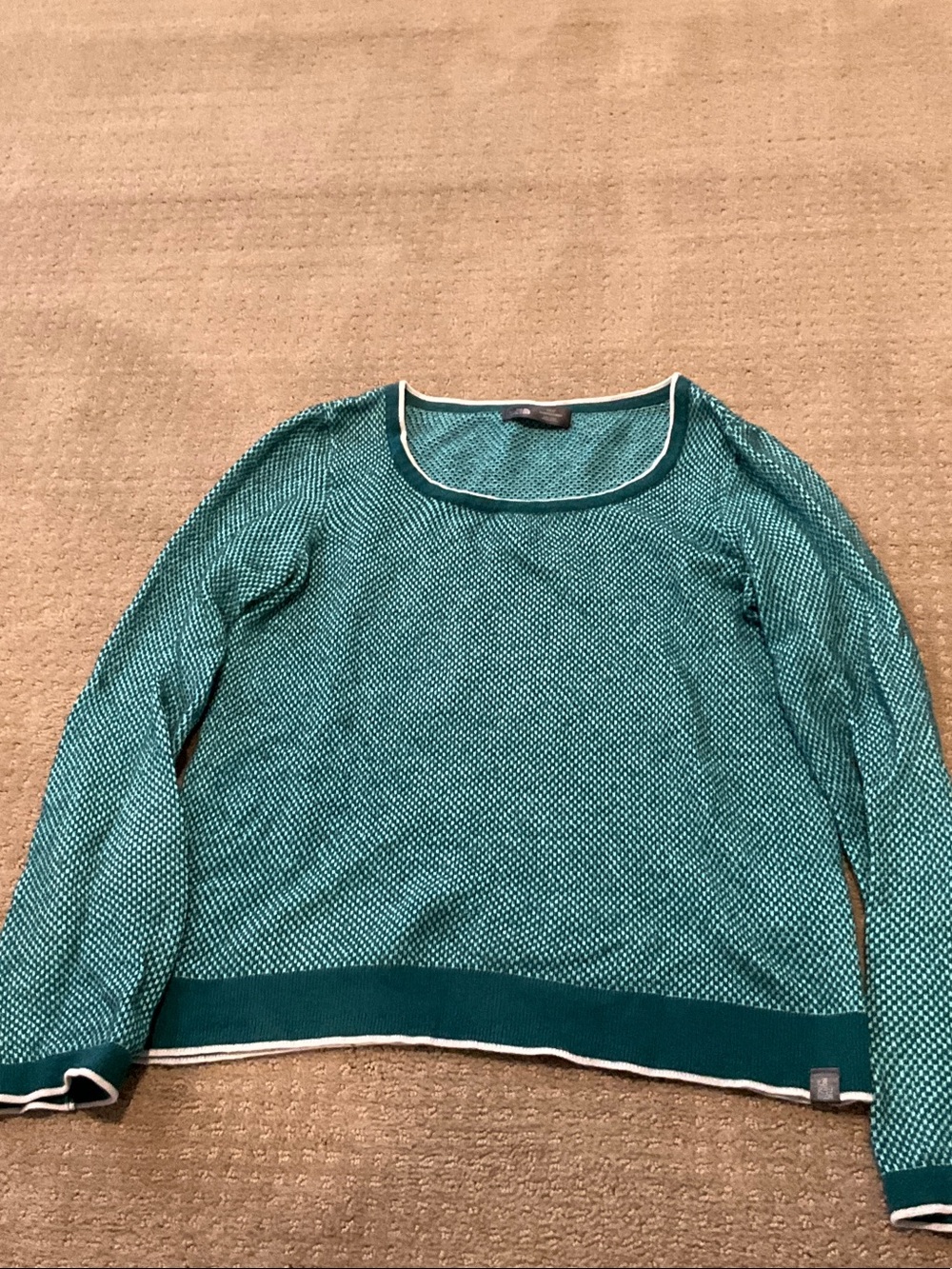 The North Face Teal Scoop Neck Knit Sweater with Contrast Trim